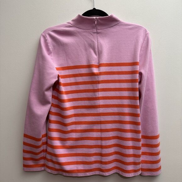 Talbots Knit Top Womens Medium Pink/Orange Stripe Mock Neck Pullover Zip Back - Picture 5 of 7